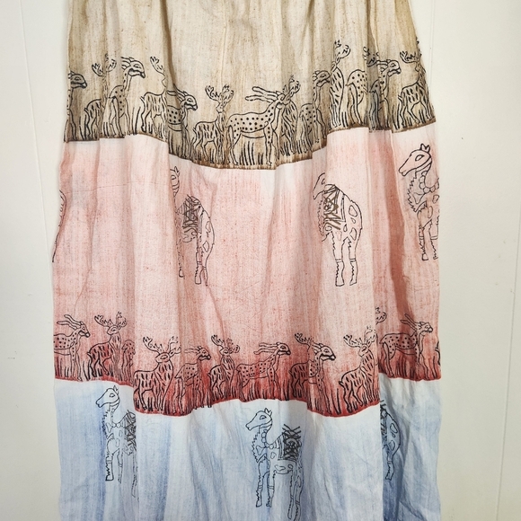 Handmade Multi-color Maxi Skirt Tan Pink Blue Size Large Camels Gazelles Zoo - Picture 6 of 16